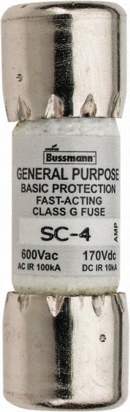 Cooper Bussmann - 170 VDC, 600 VAC, 4 Amp, Time Delay Size Rejecting/NonRejecting Fuse - Fuse Holder Mount, 1-5/16" OAL, 10 at DC, 100 at AC (RMS) kA Rating, 13/32" Diam - Exact Tooling