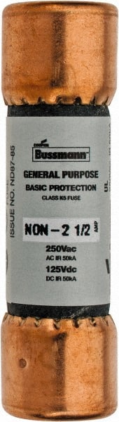Cooper Bussmann - 125 VDC, 250 VAC, 2.5 Amp, Fast-Acting General Purpose Fuse - Fuse Holder Mount, 50.8mm OAL, 50 at AC/DC kA Rating, 9/16" Diam - Exact Tooling
