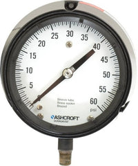 Ashcroft - 4-1/2" Dial, 1/4 Thread, 0-60 Scale Range, Pressure Gauge - Lower Connection, Rear Flange Connection Mount, Accurate to 0.5% of Scale - Exact Tooling