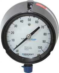 Ashcroft - 4-1/2" Dial, 1/2 Thread, 0-100 Scale Range, Pressure Gauge - Lower Connection, Rear Flange Connection Mount, Accurate to 0.5% of Scale - Exact Tooling