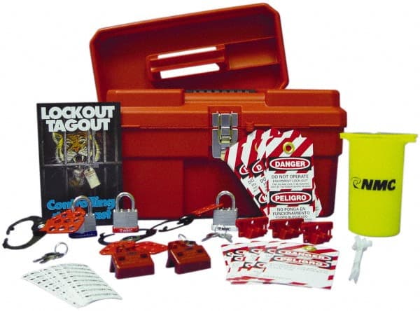 NMC - 40 Piece Electrical Lockout Kit - 3/4 Inch Vertical Shackle Clearance, Comes in Carrying Case - Exact Tooling