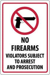 NMC - "No Firearms Violators Subject to Arrest and Prosecution", 18" Long x 12" Wide, Aluminum Safety Sign - Rectangle, 0.04" Thick, Use for Security & Admittance - Exact Tooling