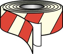 NMC - Glow & Red Striped Vinyl Tape - 2" Wide x 30' Long x 0.002" Thick, General Traffic - Exact Tooling