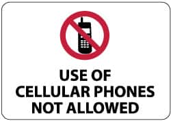 NMC - "Use of Cellular Phones Not Allowed", 14" Long x 20" Wide, Aluminum Safety Sign - Rectangle, 0.04" Thick, Use for Security & Admittance - Exact Tooling