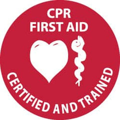 NMC - CPR First Aid Certified and Trained, Hard Hat Label - White on Red, 2" Thick, For Accident Prevention - Exact Tooling