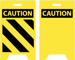 NMC - Caution - Black Diagonal Lines, Caution - Blank No Legend, 12" Wide x 20" High, Plastic Floor Sign - A-Frame, Black on Yellow, For Accident Prevention - Exact Tooling
