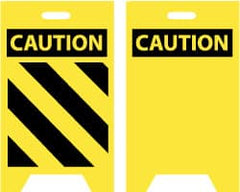 NMC - Caution - Black Diagonal Lines, Caution - Blank No Legend, 12" Wide x 20" High, Plastic Floor Sign - A-Frame, Black on Yellow, For Accident Prevention - Exact Tooling
