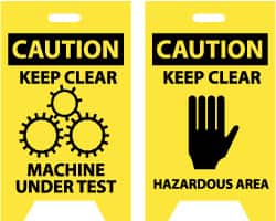 NMC - Caution - Keep Clear - Machine Under Test, Caution - Keep Clear - Hazardous Area, 12" Wide x 20" High, Plastic Floor Sign - A-Frame, Black on Yellow, For Accident Prevention - Exact Tooling