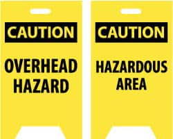 NMC - Caution - Overhead Hazard, Caution - Hazardous Area, 12" Wide x 20" High, Plastic Floor Sign - A-Frame, Black on Yellow, For Hazardous Materials - Exact Tooling