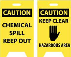 NMC - Caution - Chemical Spill - Keep Out, Caution - Keep Clear - Hazardous Area, 12" Wide x 20" High, Plastic Floor Sign - A-Frame, Black on Yellow, For Hazardous Materials - Exact Tooling