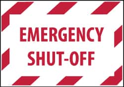 NMC - Accident Prevention Label - Legend: Emergency Shut-Off, English, Red on White, 5" Long x 3" High, Sign Muscle Finish - Exact Tooling