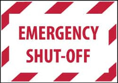 NMC - Accident Prevention Label - Legend: Emergency Shut-Off, English, Red on White, 5" Long x 3" High, Sign Muscle Finish - Exact Tooling