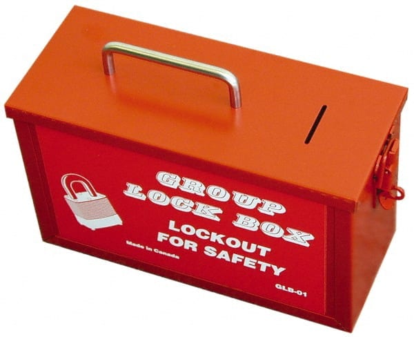 NMC - 4-1/4" Deep x 10-1/4" Wide x 6" High, Portable Group Lockout Box - Red, 1 Padlock - Exact Tooling