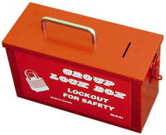 NMC - 4-1/4" Deep x 10-1/4" Wide x 6" High, Portable Group Lockout Box - Red, 1 Padlock - Exact Tooling