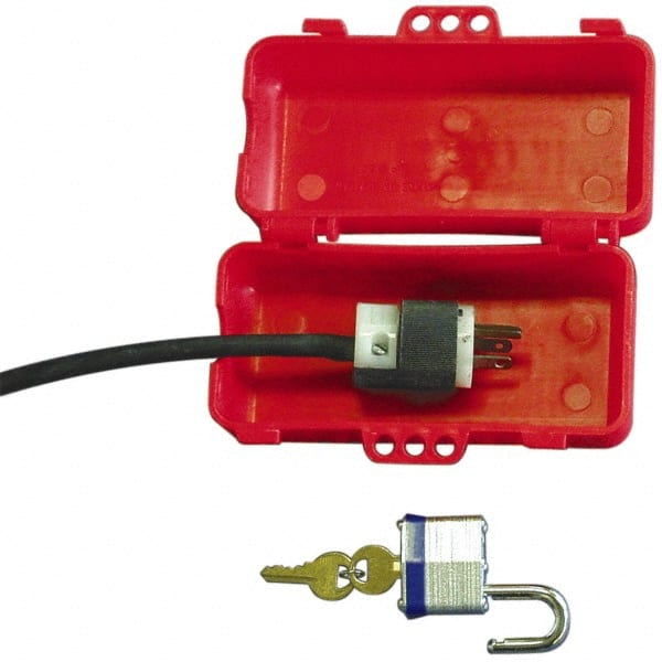 NMC - Plastic Plug Lockout - 220/550 Volt, 3" Plug Size, 1 Max Cord Diam, 6-3/4" Lockout Length, 1 Padlock - Exact Tooling