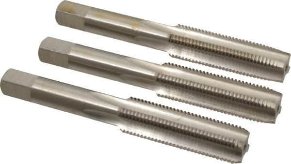 Interstate - M12x1.25 Metric Fine, 4 Flute, Bottoming, Plug & Taper, Bright Finish, High Speed Steel Tap Set - Right Hand Cut, 3-3/8" OAL, 1-21/32" Thread Length - Exact Tooling