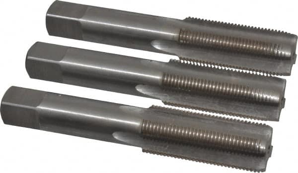 Interstate - M20x1.50 Metric Fine, 4 Flute, Bottoming, Plug & Taper, Bright Finish, High Speed Steel Tap Set - Right Hand Cut, 4-15/32" OAL, 2" Thread Length - Exact Tooling