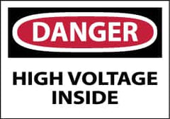 NMC - Accident Prevention Label, Header: DANGER - Legend: Danger - High Voltage Inside, English, Red, Black & White, 5" Long x 3" High, Sign Muscle Finish - Exact Tooling