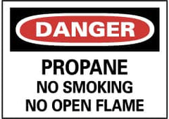 NMC - "Danger - Propane - No Smoking - No Open Flame", 10" Long x 14" Wide, Aluminum Safety Sign - Rectangle, 0.04" Thick, Use for Accident Prevention - Exact Tooling