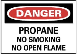 NMC - "Danger - Propane - No Smoking - No Open Flame", 7" Long x 10" Wide, Rigid Plastic Safety Sign - Rectangle, 0.05" Thick, Use for Accident Prevention - Exact Tooling