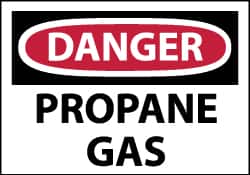 NMC - Hazardous Materials Label, Header: DANGER - Legend: Danger - Propane Gas, English, Red, Black & White, 5" Long x 3" High, Sign Muscle Finish - Exact Tooling