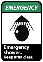 NMC - "Emergency - Emergency Shower - Keep Area Clear", 14" Long x 10" Wide, Aluminum Safety Sign - Rectangle, 0.04" Thick, Use for First Aid - Exact Tooling
