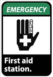 NMC - "Emergency - First Aid Station", 14" Long x 10" Wide, Aluminum Safety Sign - Rectangle, 0.04" Thick, Use for First Aid - Exact Tooling