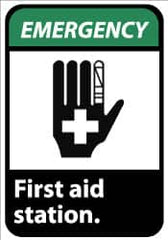 NMC - "Emergency - First Aid Station", 14" Long x 10" Wide, Aluminum Safety Sign - Rectangle, 0.04" Thick, Use for First Aid - Exact Tooling