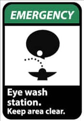 NMC - "Emergency - Eye Wash Station - Keep Area Clear", 14" Long x 10" Wide, Aluminum Safety Sign - Rectangle, 0.04" Thick, Use for First Aid - Exact Tooling