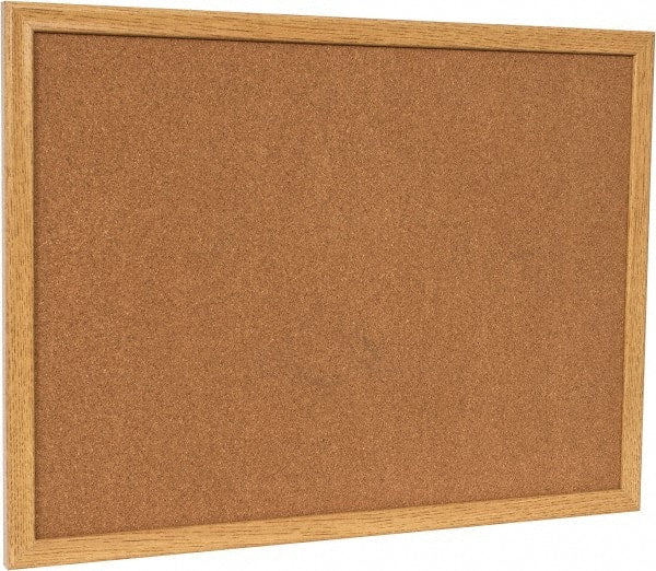 UNIVERSAL - 24" Wide x 18" High Open Cork Bulletin Board - Wood Frame, Natural Tan - Exact Tooling