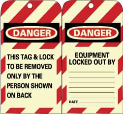 NMC - 3" High x 6" Long, DANGER - THIS TAG & LOCK TO BE REMOVED ONLY BY THE PERSON SHOWN ON BACK, English Safety & Facility Lockout Tag - Tag Header: Danger, 2 Sides, Black, Red & White Unrippable Vinyl - Exact Tooling