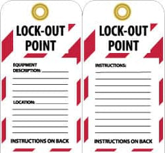 NMC - 3" High x 6" Long, LOCK-OUT POINT, English Safety & Facility Lockout Tag - Tag Header: Notice, 2 Sides, Black, Red & White Unrippable Vinyl - Exact Tooling