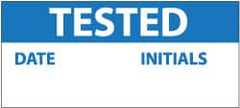 NMC - "Tested - Date ___ Initials ___", 1" Long x 2-1/4" Wide, Pressure-Sensitive Vinyl Safety Sign - Rectangle, 0.004" Thick, Use for Inspection, Testing & Accident Data - Exact Tooling