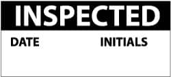 NMC - "Inspected - Date Initials", 1" Long x 2-1/4" Wide, Pressure-Sensitive Vinyl Safety Sign - Rectangle, 0.004" Thick, Use for Inspection, Testing & Accident Data - Exact Tooling