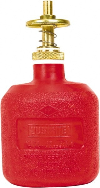 Justrite - 8 oz Brass Spill Proof Can - 5-1/2" High x 11-3/4" Diam, Red - Exact Tooling