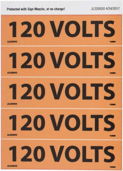 NMC - Electrical Markers Label - Legend: 120 Volts, English, Black & Orange, 4-1/2" Long x 1-1/8" High, Sign Muscle Finish - Exact Tooling