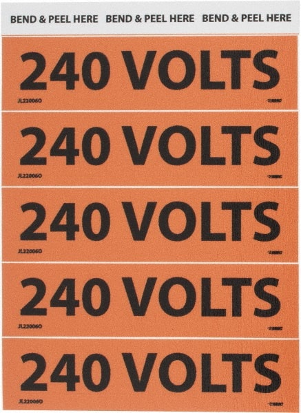 NMC - Electrical Markers Label - Legend: 240 Volts, English, Black & Orange, 4-1/2" Long x 1-1/8" High, Sign Muscle Finish - Exact Tooling