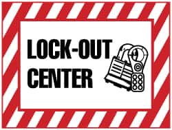 NMC - "Lock-Out Center", 7" Long x 10" Wide, Rigid Plastic Safety Sign - Rectangle, 0.05" Thick, Use for Accident Prevention - Exact Tooling