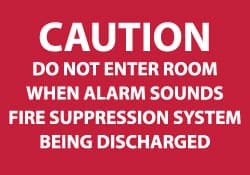 NMC - Caution - Do Not Enter Room When Alarm Sounds - Fire Suppression System Being Discharged, Plastic Fire Sign - 10" Wide x 7" High - Exact Tooling