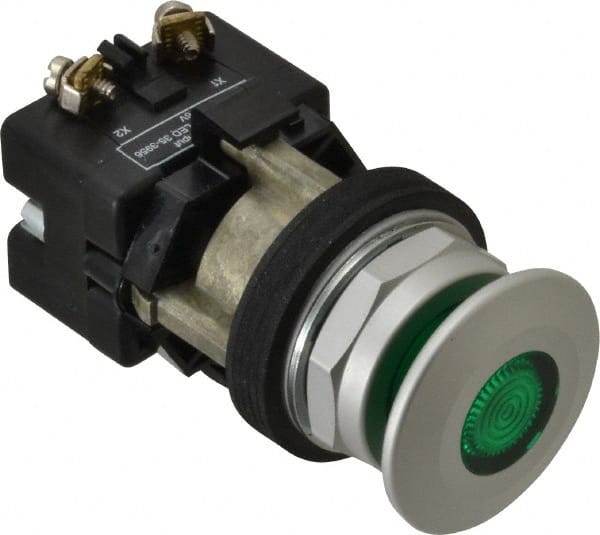 Eaton Cutler-Hammer - Extended Mushroom Head Pushbutton Switch Operator - Green, Round Button, Incandescent Lamp, Illuminated - Exact Tooling