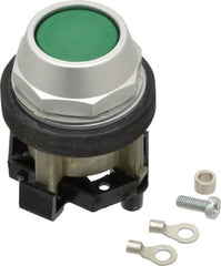 Eaton Cutler-Hammer - 30-1/2mm Mount Hole, Flush, Pushbutton Switch Only - Round, Green Pushbutton, Nonilluminated, Momentary (MO), Corrosion Resistant, Oiltight and Watertight - Exact Tooling