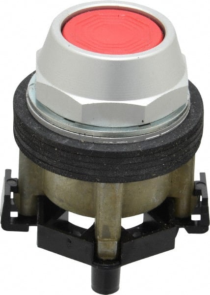 Eaton Cutler-Hammer - 30-1/2mm Mount Hole, Flush, Pushbutton Switch Only - Round, Red Pushbutton, Nonilluminated, Momentary (MO), Corrosion Resistant, Oiltight and Watertight - Exact Tooling
