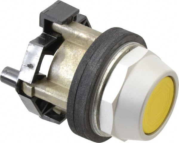 Eaton Cutler-Hammer - 30-1/2mm Mount Hole, Flush, Pushbutton Switch - Yellow Pushbutton, Nonilluminated, Momentary (MO) - Exact Tooling