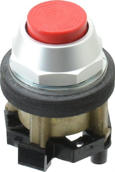 Eaton Cutler-Hammer - 30-1/2mm Mount Hole, Extended Straight, Pushbutton Switch Only - Round, Red Pushbutton, Nonilluminated, Momentary (MO), Corrosion Resistant, Oiltight and Watertight - Exact Tooling