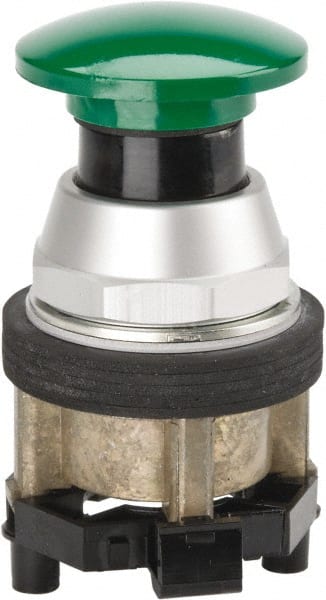 Eaton Cutler-Hammer - 40mm Mount Hole, Extended Mushroom Head, Pushbutton Switch Only - Round, Green Pushbutton, Nonilluminated, Momentary (MO), Corrosion Resistant, Oiltight and Watertight - Exact Tooling