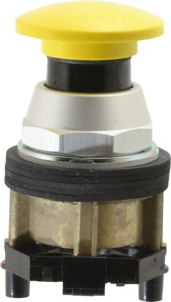 Eaton Cutler-Hammer - 30-1/2mm Mount Hole, Extended Mushroom Head, Pushbutton Switch - Yellow Pushbutton, Nonilluminated, Momentary (MO) - Exact Tooling
