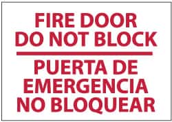 NMC - Fire Door - Do Not Block, Plastic Fire Sign - 14" Wide x 10" High, English/Spanish - Exact Tooling