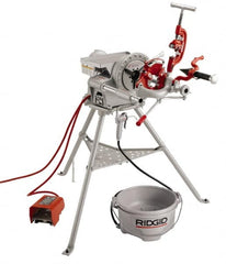Ridgid - 1/8 to 2 Inch Pipe, 38 RPM Spindle Speed, 1/2 hp, Pipe Threading Machine - Heavy Duty Forward, Off, Reverse with Integral Foot Switch Motor Control, Model 341 Reamer, 115 Volts - Exact Tooling