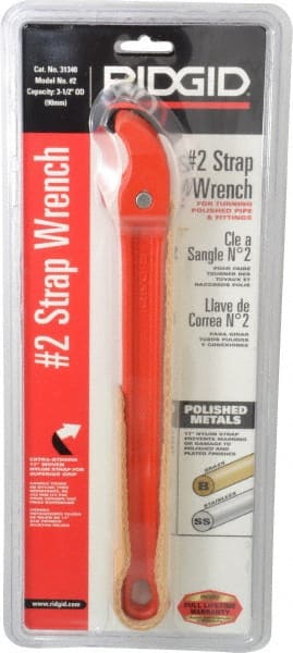Ridgid - 2" Max Pipe Capacity, 17" Long, Strap Wrench - 3-1/2" Actual OD, 11-3/4" Handle Length - Exact Tooling