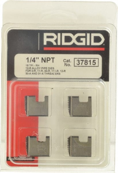 Ridgid - 1/4-18 NPT, Right Hand, Alloy Steel, Pipe Threader Die - Ridgid OO-R, 11-R, 12-R, O-R, 11-R Ratchet Threaders or 30A, 31A 3-Way Pipe Threaders Compatibility - Exact Tooling